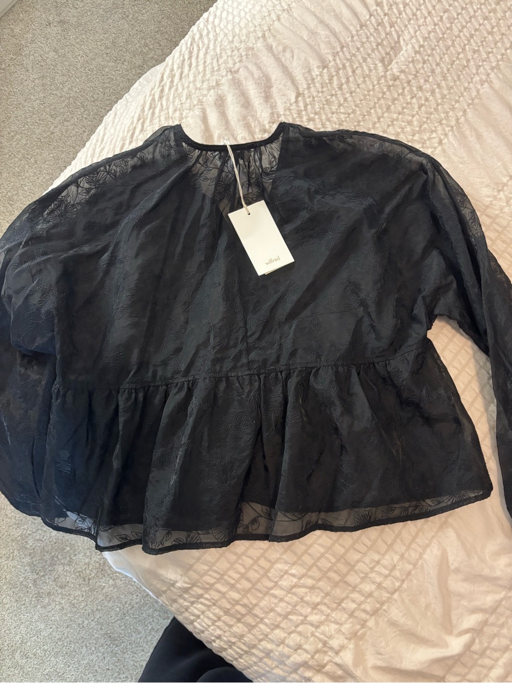 Wilfred Black Sheer Peplum Blouse